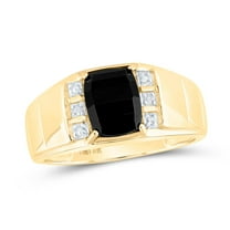 10k Yellow Gold Men's Ring with Diamond and Black Onyx Solitaire - Size 10