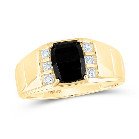 10k Yellow Gold Men's Ring with Diamond and Black Onyx Solitaire - Size 10