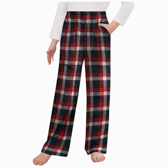 UAYOTSE Unisex Plaid Long Sleep Trousers Soft Loose Lounge PJ Bottoms Drawstring Design for Mid & Big Kids,Sizes 10-11 Years