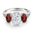 thumbnail image 2 of Gem Stone King 10K White Gold White Moissanite Red Garnet and White Lab Grown Diamond 3 Stone Engagement Ring for Women (2.68 Cttw, Gemstone Birthstone, Available in Size 5, 6, 7, 8, 9), 2 of 5