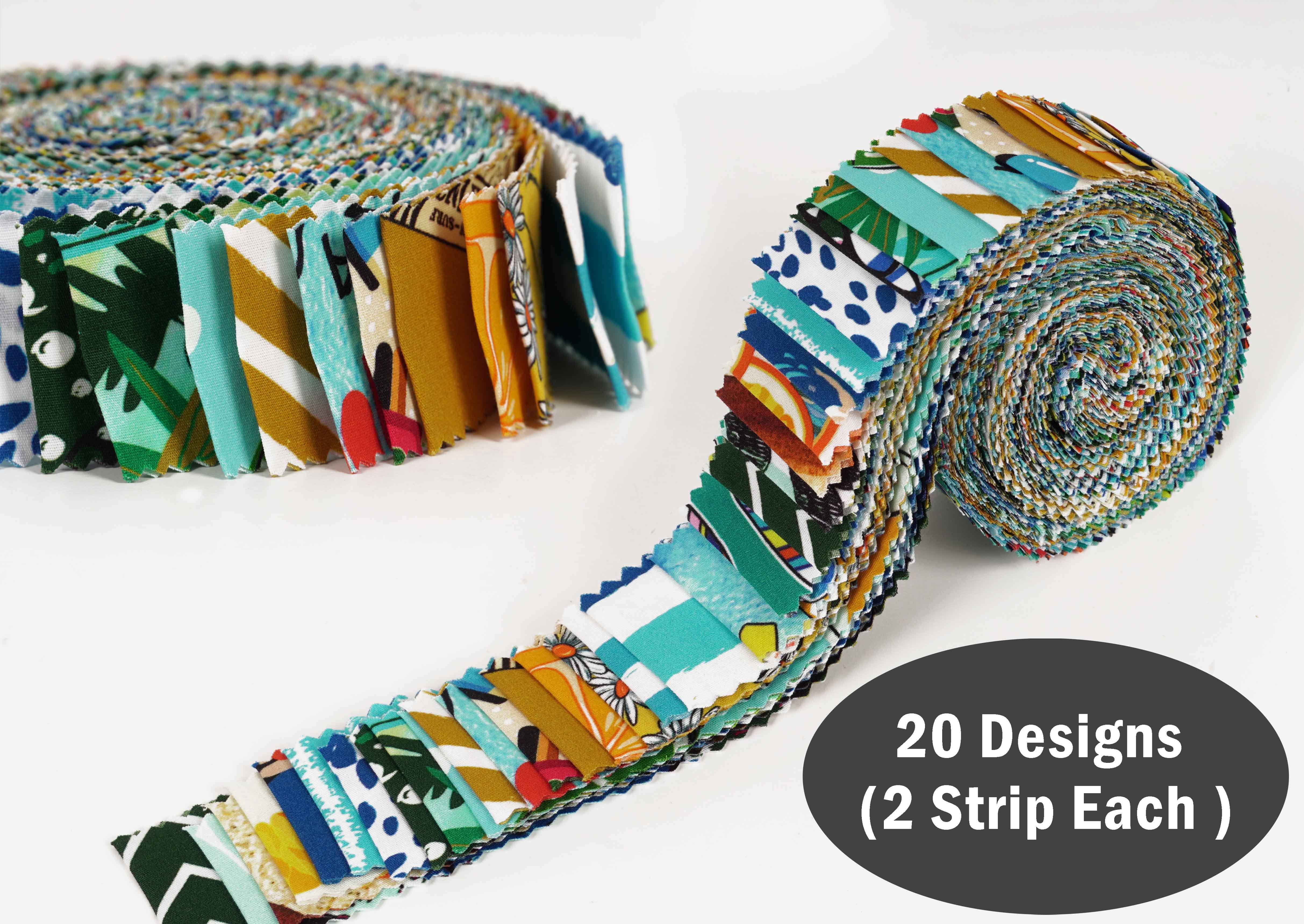Soimoi 40Pcs Summer Print Precut Fabrics Strips Roll Up 1.5x42inches Cotton Jelly Rolls For Quilting - Multicolor