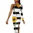 thumbnail image 1 of Robe Maxi Tournesol et Feuille une Épaule Design Floral Club de Nuit Robe Moulante Automne Style Rue Longues Robes Vêtements Femmes, 1 of 5