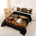 thumbnail image 2 of Manfei Spooky Black Cat Ghost King Size Comforter Sets 3pcs, Halloween Autumn Pumpkin Comforters King Size, Orange Brown Black,Black Reversible,1 Comforter and 2 Pillowcases, 2 of 6
