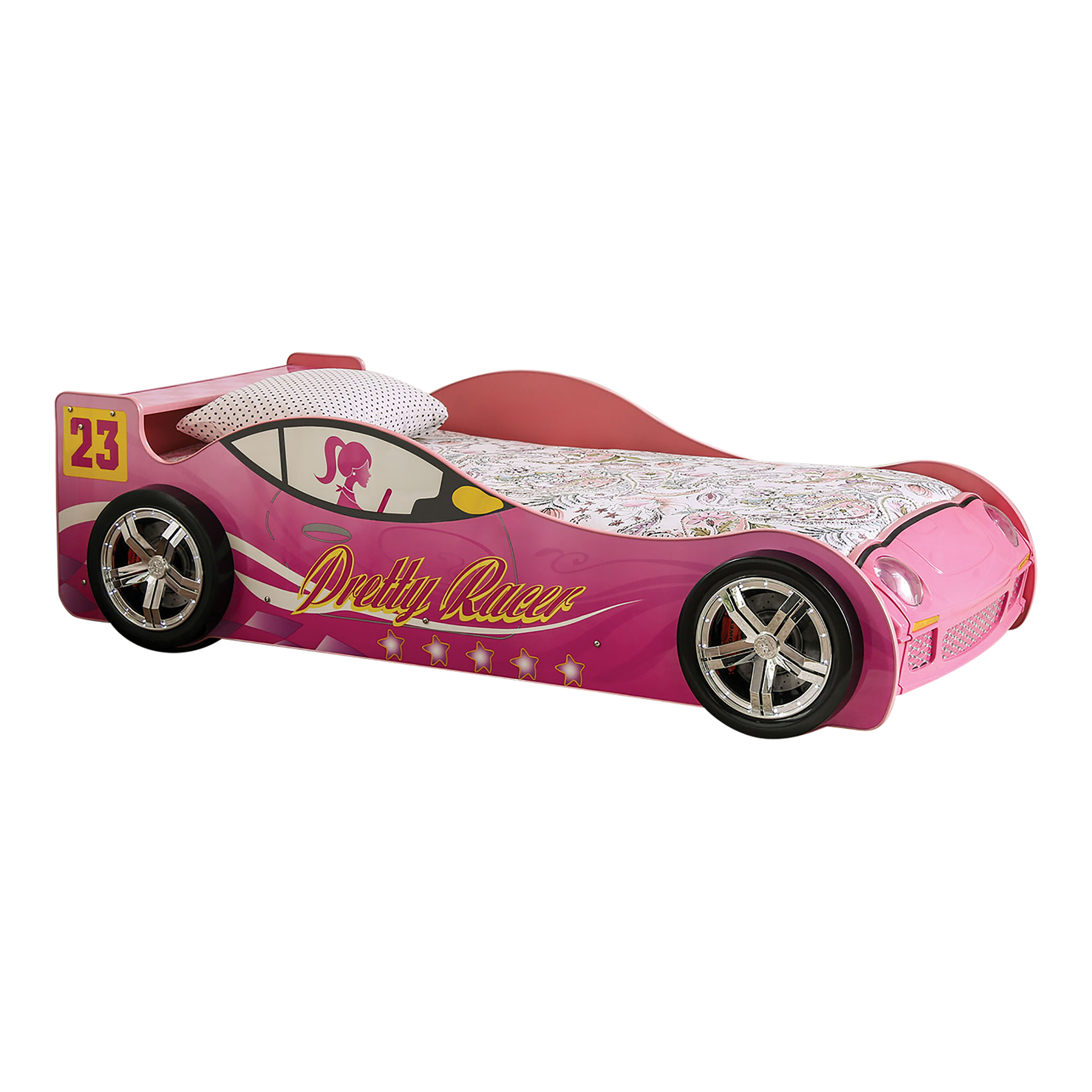 Furniture of America Sweet Kids Wood Twin Race Car Bed with LED and Sound