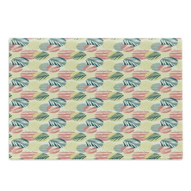 Palm Tree Cutting Board, Exotic Leaves with Grunge Display and Big Spots Brazil Madagascar, Decorative Tempered Glass Cutting and Serving Board, Large Size, Blue Coral Pale Yellow, by Ambesonne