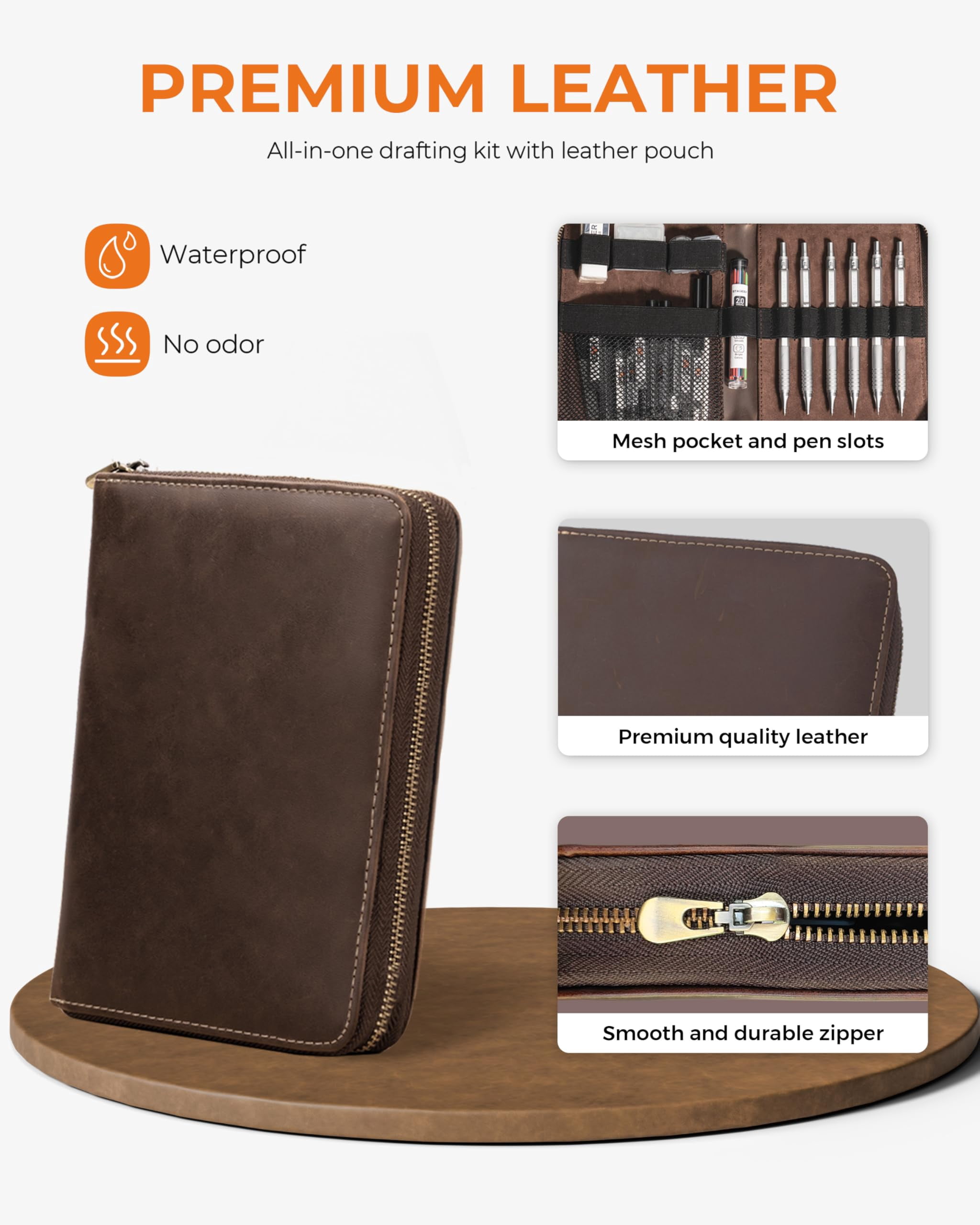 STAGEEKC Metal Mechanical Pencil Set in Leather Case, 5PCS Art Drafting Pencil 0.3, 0.5, 0.7, 0.9 & 2mm Lead Holder, 9 Tube (4B 2B HB 2H Colors) Lead Refills for Drawing, Sketching, Writing (Silver)