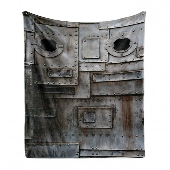Industrial Soft Flannel Fleece Throw Blanket, Rusty Iron Porthole Grunge Scratched Steel Factory Entrance Retro Image, Cozy Plush for Indoor and Outdoor Use, 50" x 70", Dark Taupe, by Ambesonne
