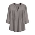 thumbnail image 6 of ClodeEU Women's Summer V Neck 3/4 Sleeve Pullover Top with Pleated, Casual T-Shirt Blouse Gray,Womens Plus XXL, 6 of 7