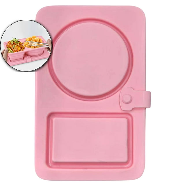 Dvruxg Silicone Double Compartment Snack Box, Reusable Leakproof Lunch Container, Foldable Condiment Tray for Lunches