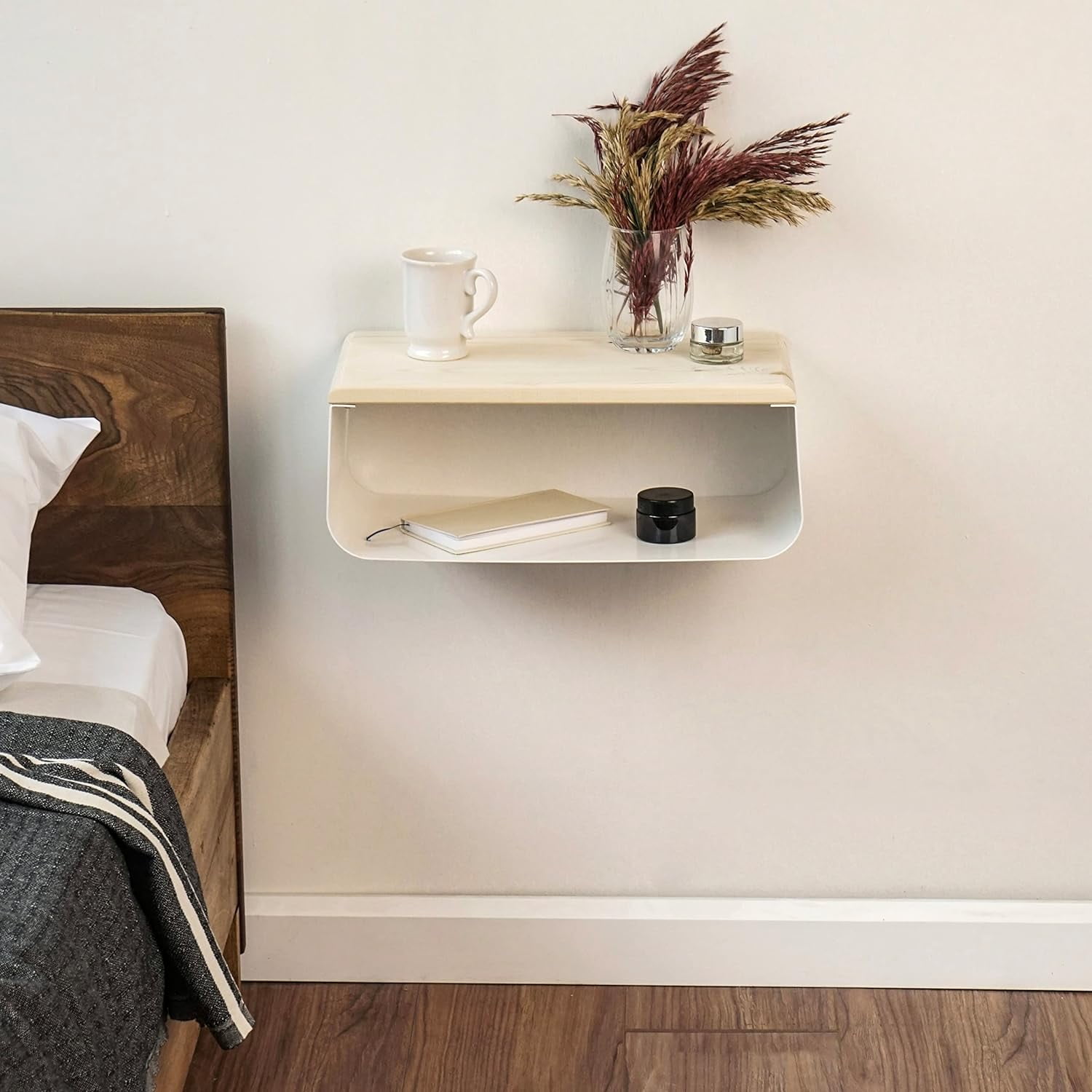 Ultimate Premium Products Small Floating Metal Nightstand with Spruce Top