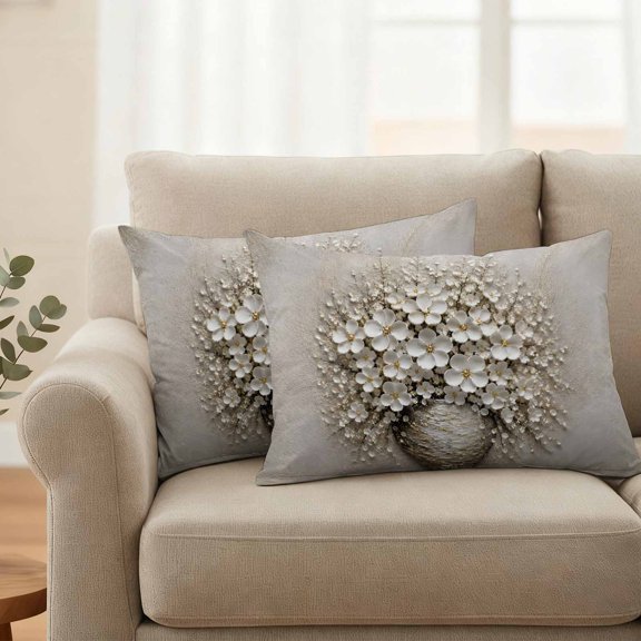 Outdoor Pillow Covers,Boho Floral Modern Farmhouse Decorative Throw Pillow Cover Waterproof Pillowcase Set of 2,Linen Cushion Case for Sofa Couch Bed 20x12 Inch,Blooming Flower Petals