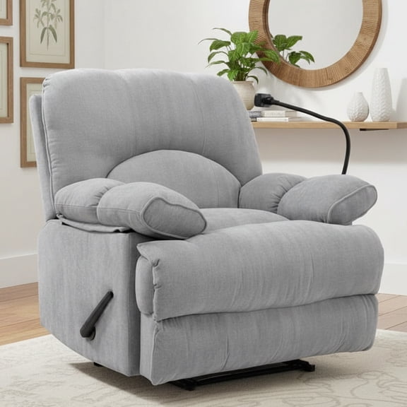 Grey Modern Oversized Recliner Chair for Living Room, Extra Wide Manual Recliner with Footrest and Soft Fabric, Comfortable Lounge Seating