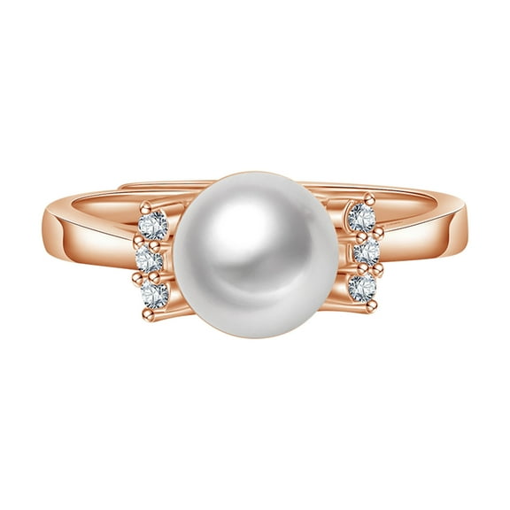 Guodhu Cubic-Zirconia Pearl Solitaire Ring for Women Birthday, Engagement, Anniversary, Wedding,Mothers Day Jewelry Gift for Women Teen Mom