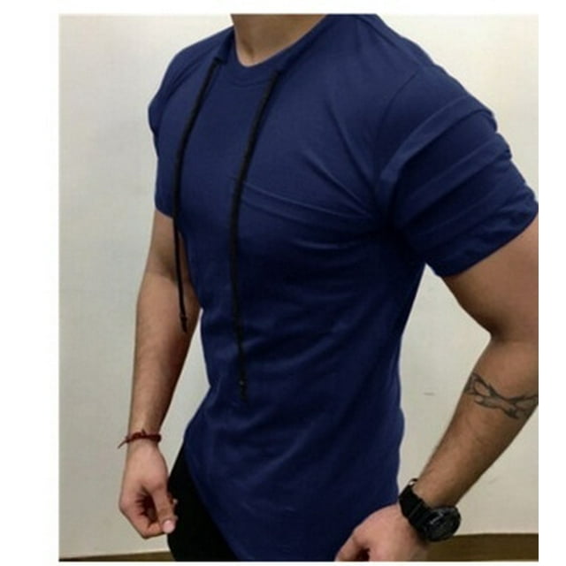 Mode Homme Slim Fit O Cou Coton Solide Manches Courtes Muscle Tee-Shirt Casual Tops Blouse