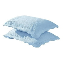 100% Cotton Embroidered Quilted Pillow Shams - King - Light Blue