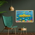 thumbnail image 2 of Yellow Submarine Wall Art with Frame, Coral Reef Colorful Fish Ocean Life Marine Creatures Tropic, Printed Fabric Poster for Bathroom Living Room, 35" x 23", Blue Yellow Pink, by Ambesonne, 2 of 2