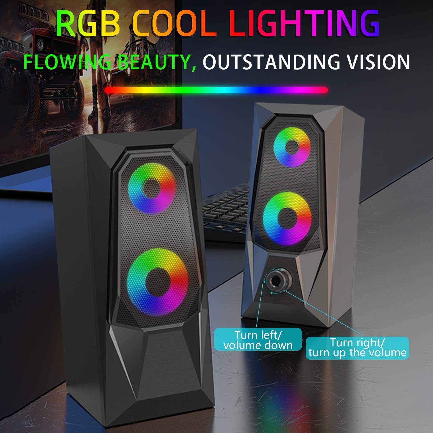 Computer Speakers,Rgb Color Led Light-Emitting Speakers,Stereo Subwoofer Computer Speakers,Usb2.0 Channel Pc Speakers