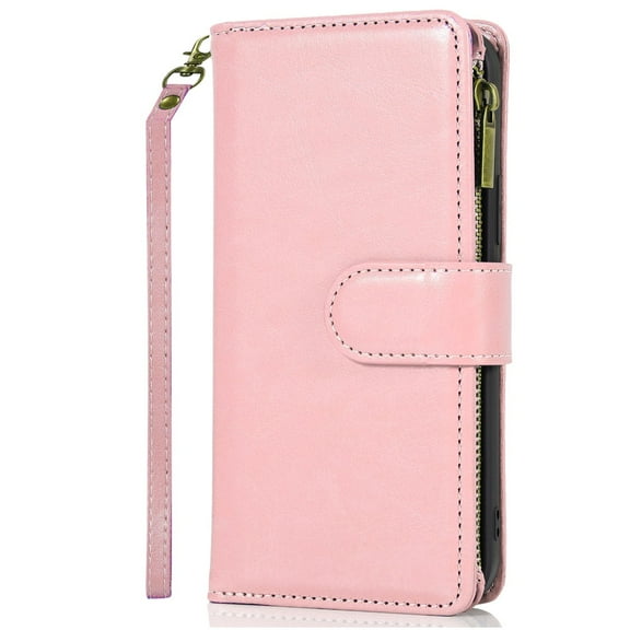 XPM for Motorola Edge 2025 Leather Wallet Case with Zipper, 9 Card Slots, Cash Pocket, Stand & Strap, Clutch Pouch Design Phone Case Cover (Rose Gold)