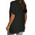 thumbnail image 4 of Liher Women V Neck Basic T-Shirt Plain Solid Color Summer Tops Rolled Short Sleeve Side Split Tunic Tops Tee Black XL, 4 of 4