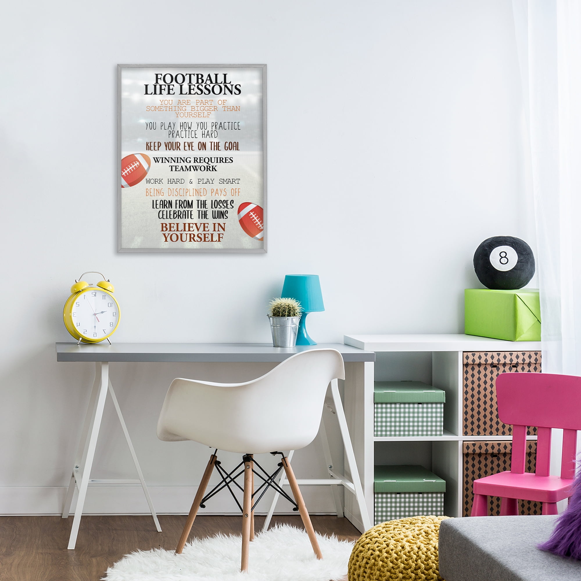 Football Life Lessons Gray Framed Giclee Art, design by Kim Allen