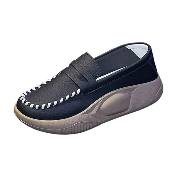 Zapatos casuales para mujer, cómodos, a la moda, con suela gruesa, sin cordones y con plataforma para exteriores. negro 39