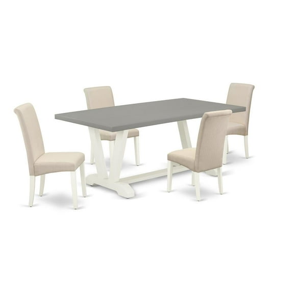East West Furniture V-Style 5-piece Dining Table and Fabric Chairs in White