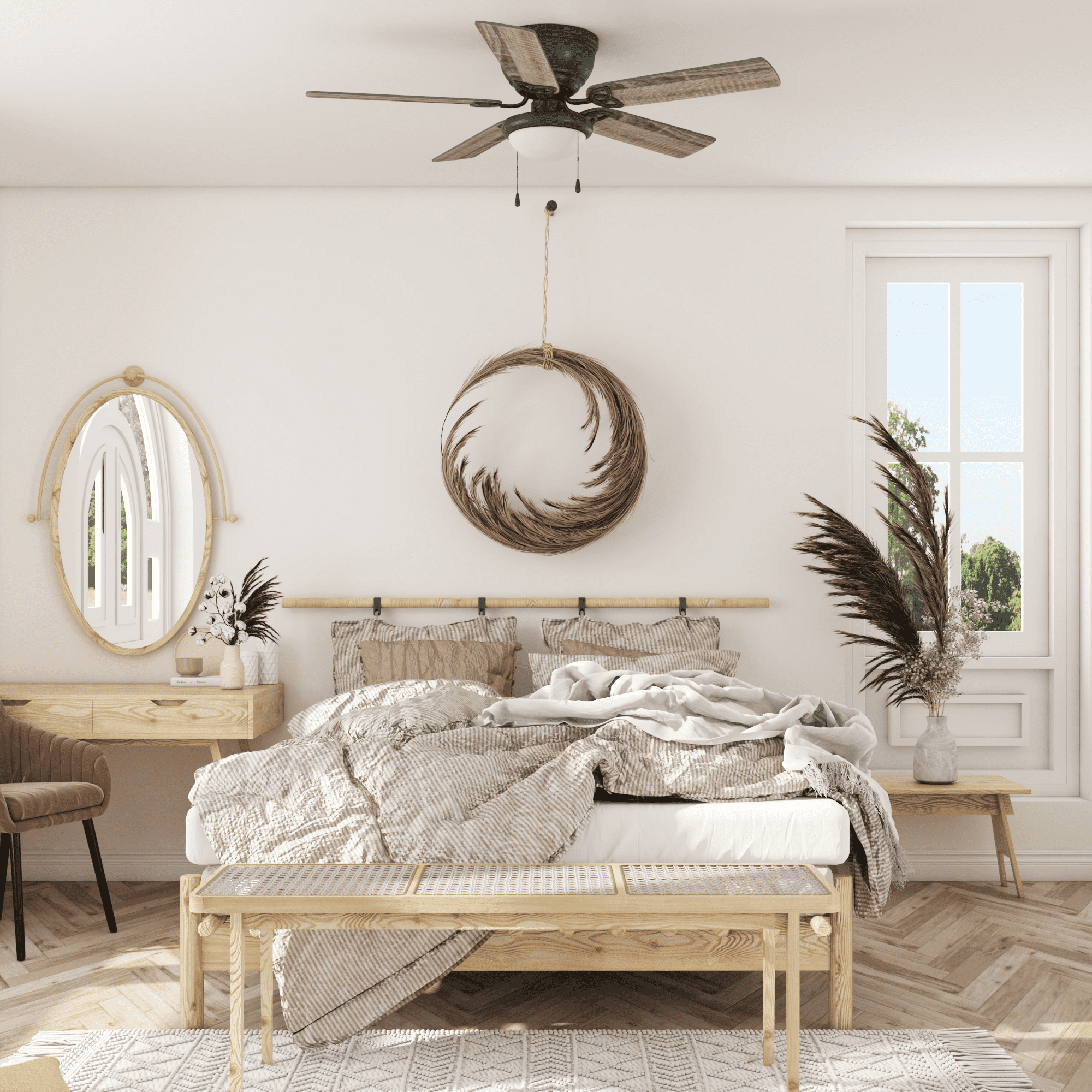Mainstays 52" Black Traditional Indoor Ceiling Fan with Light, Pull Chain Control & Reverse Airflow