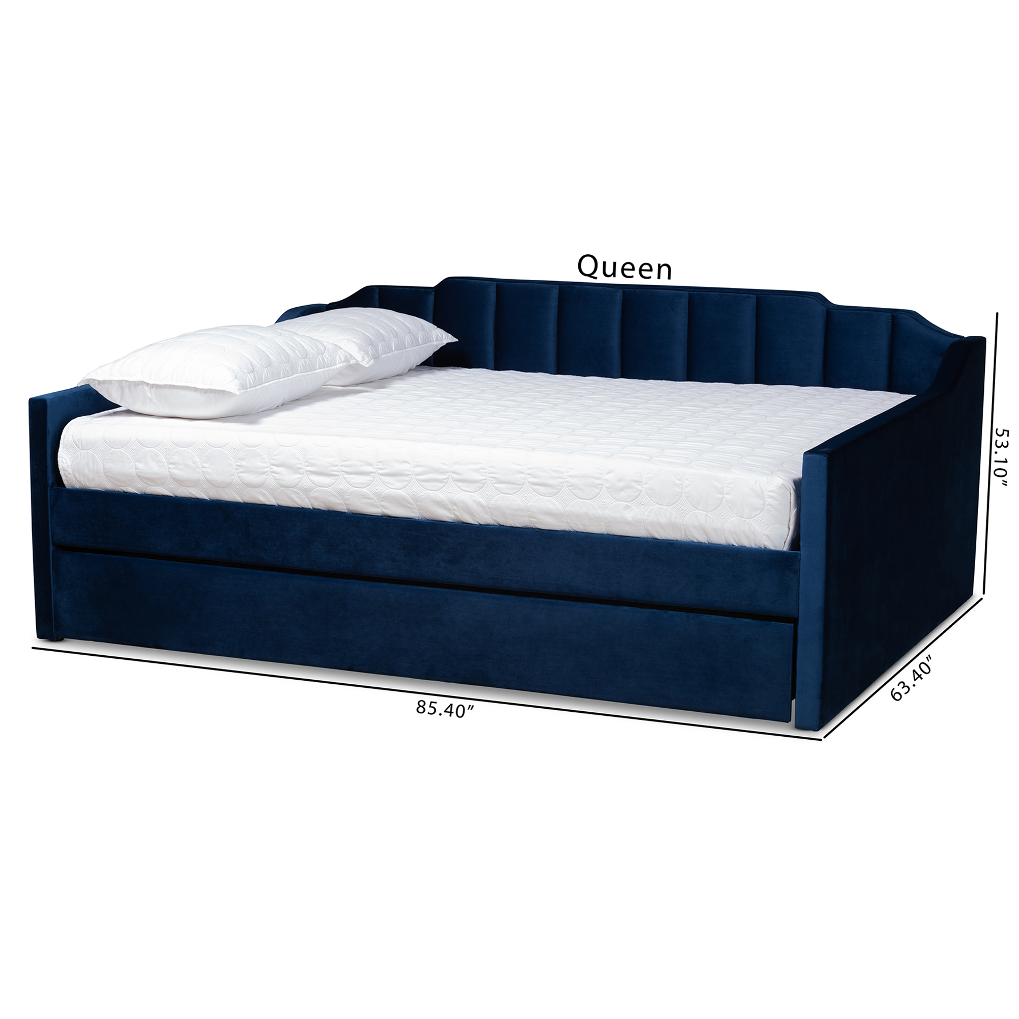 Baxton Studio Lennon Contemporary Engineered Wood with Trundle Daybed, Queen, Navy Blue