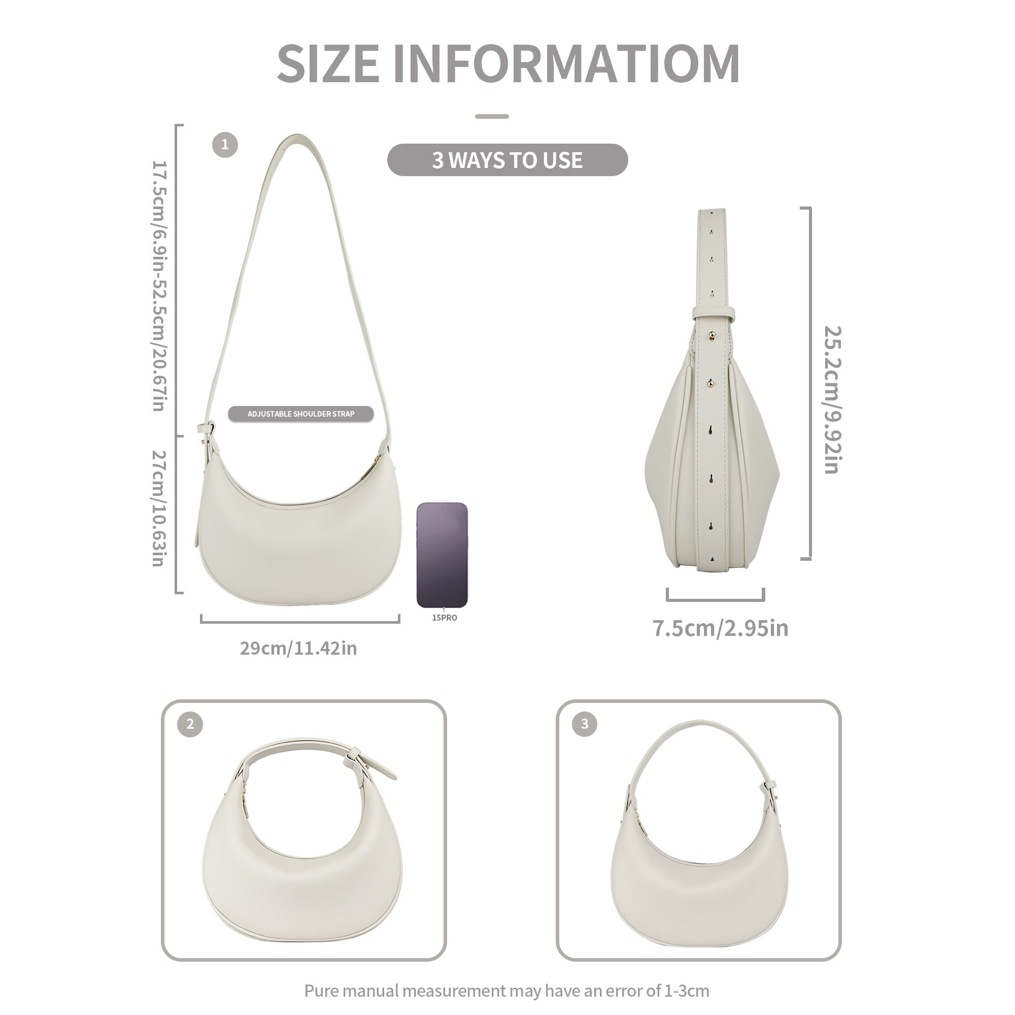 Badiya Crescent Shoulder Bag for Women Trendy Leather Crossbody Hobo Purse Vegan Clutch Handbag with 3 Adjustable Strap"Material:The shoulder purse is made of high quality waterproof leather and elec