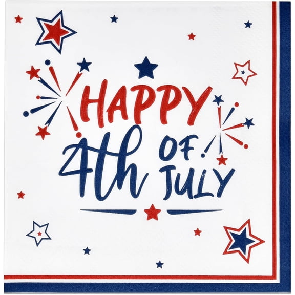 Gift Boutique - 100 Count Happy 4th of July Beverage Cocktail Napkins Disposable Paper Patriotic Fireworks American Dessert Napkin for Summer July Fourth Memorial Day Party Supplies Tableware Decor