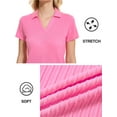 thumbnail image 5 of Xidunhg Women's Short Sleeve Solid Lapel V Neck Soft Pullover Tops Lightweight Knit Polo Shirt Bright Pink XL, 5 of 8
