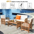 thumbnail image 4 of Costway 4PCS Patio Solid Wood Furniture Set Conversation Coffee Table W/White Cushion, 4 of 10