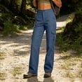 thumbnail image 7 of Women's Soft Fabric Straight Leg Pants with Pockets Mid Elastic Waist, Casual Hiking Jogging Work Outdoor Business Travel, Womens Trousers Loose | VerBelle,Blue L, 7 of 7