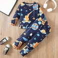 thumbnail image 2 of TOWED22 Infant Toddler Baby Boy Fall Winter Outfits 2pcs Long Sleeve Sweatshirt Tops Pocket Joggers Pants Cartoon Graphic Clothes Clothing Set(Blue,1-2 Y), 2 of 8