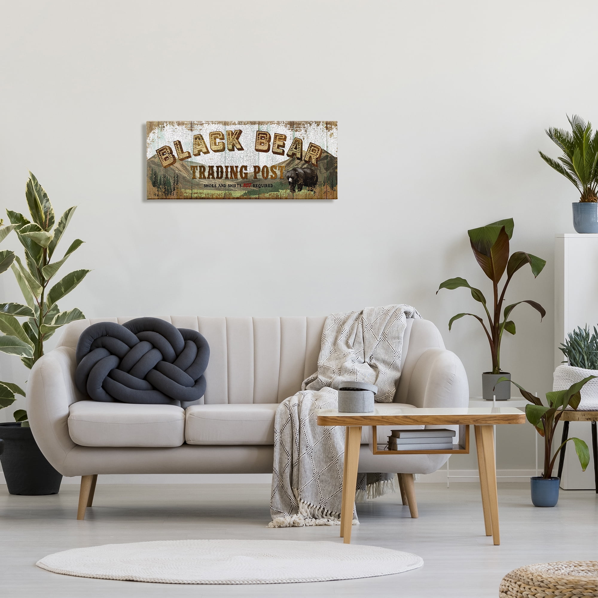 Design by Conrad Knutsen Black Bear Trading Post Rustic Forest Animal 30 in x 13 in Painting Canvas Art Print, by Stupell Home Décor