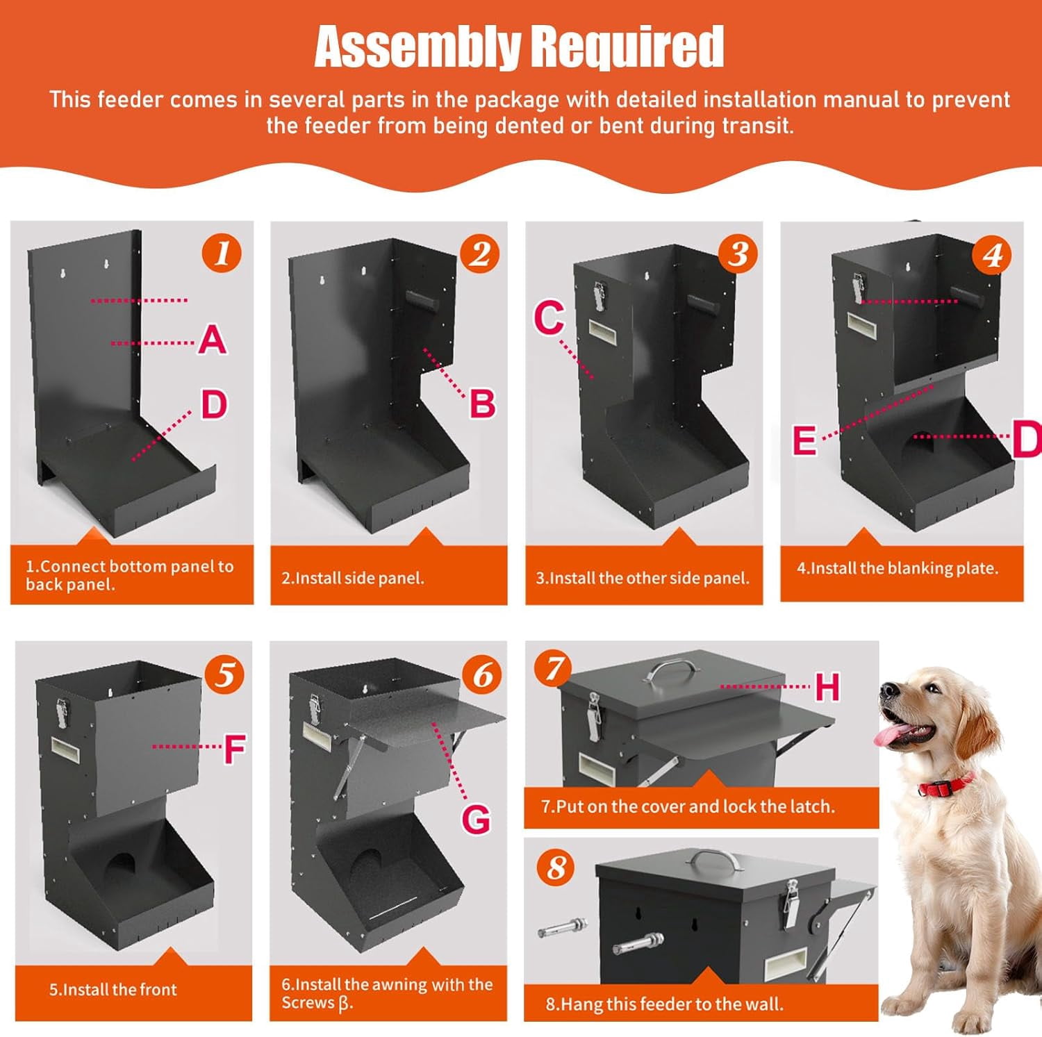 Outdoor Automatic Dog Feeder Large Breed 25 lbs, Galvanized Gravity Feeder for Dogs Metal Self Feeding Dog Food Dispenser Hanging Pet Food Feeders for Dogs Chickens and Farm Animals