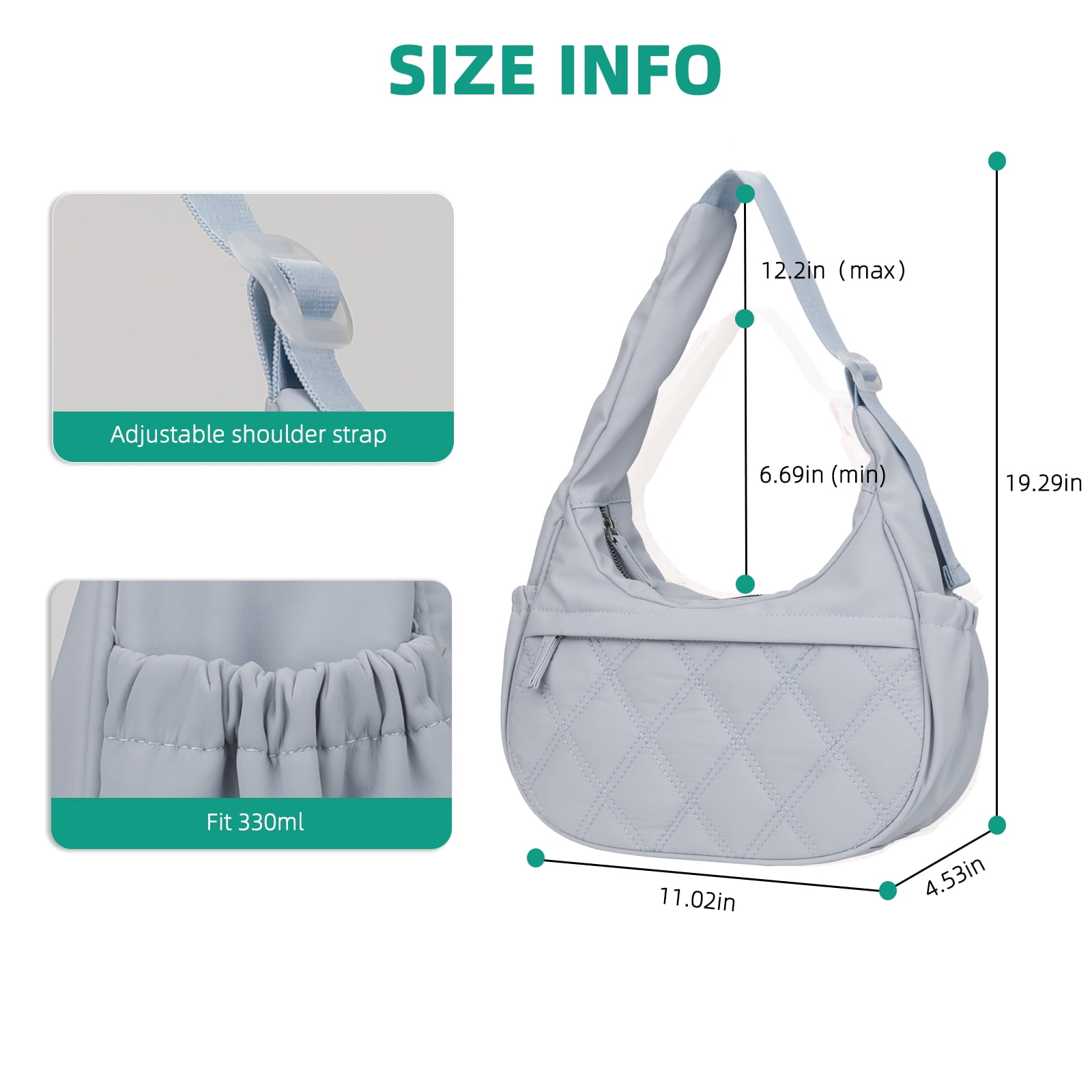 JANKS Small Puffer Crescent Shoulder Bag for Women, Nylon Quilted Puffy Crossbody Purse, Cute Hobo Shoulder Handbags （Lightblue)