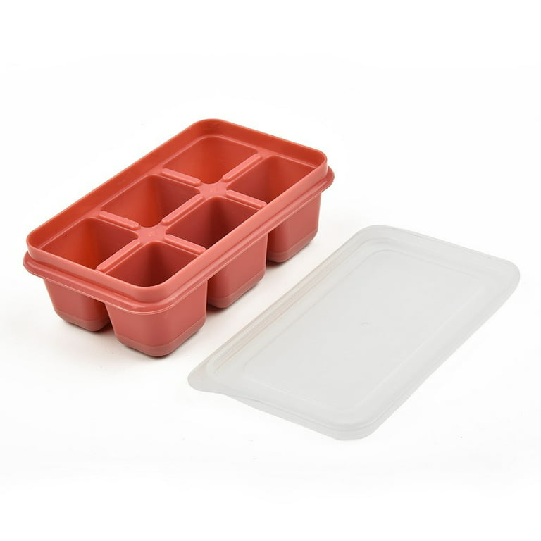 Yannee 3 Pcs 6 Cavity Ice Tray,Square Silicone Ice Molds,Ice Cube Tray with Lid and Bin for Freezer,Ice Bucket Ice Cube Tray,1*Pink+1*Gray+1*Blue