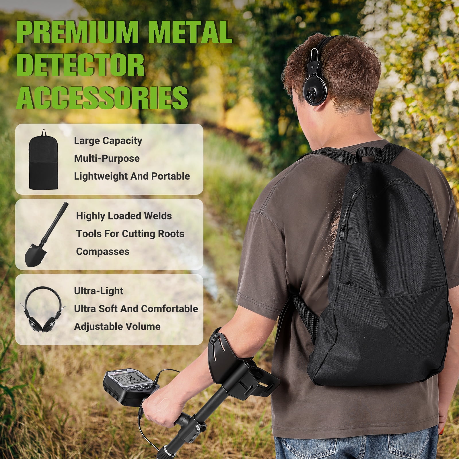 OneAmg Professional metal detector, suitable for adults and children, high-precision gold and silver detector, with LCD display, 5 modes, advanced DSP chip, 10-inch coil