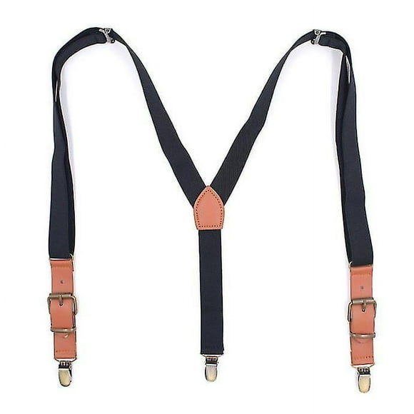 Men's Suspenders Wide Y-back Suspenders Solid Stretch Suspenders Y-back Trigger Snap SuspendersBlack