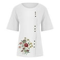 thumbnail image 4 of DTBPRQ Women's Linen Shirts Embroidered Blouse Cotton Linen Short Sleeve Boho Mexican Tunic Top Casual T Shirt, 4 of 4