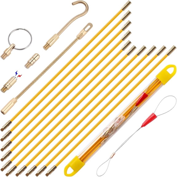 Fiberglass Running Electrical Wire Cable Pulling Fish Tape Kit with 5 Different Attachments and Fish Tape Tool