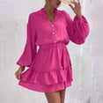 thumbnail image 4 of Robe Décontractée à Manches Longues pour Femmes Tendance Col en V Boutons Volants Mini Robe Taille Élastique Solide Robe Courte Évasée, 4 of 7