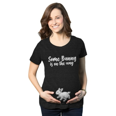 

Maternity Some Bunny Is On The Way Pregnancy Tshirt Cute Easter Tee (Heather Black) - XXL