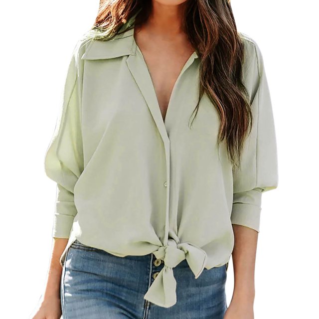 Tops para mujer, camisas, blusas, elegantes, informales, de manga larga, holgadas, sólidas, con cuello vuelto, blusa, camiseta Odeerbi ODB-5