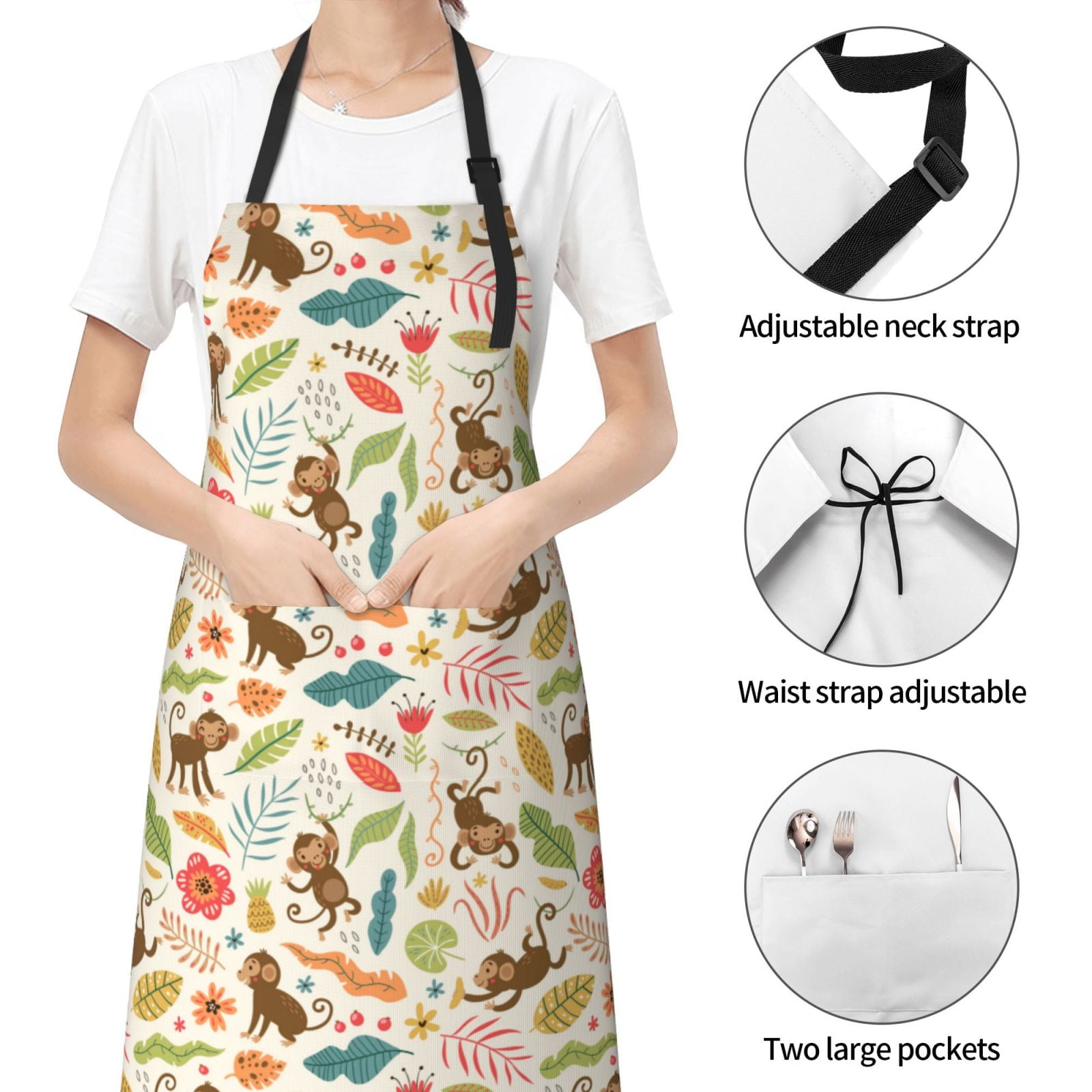 Kdxio Monkeys in the Jungle Apron with Pockets Adjustable Kitchen Aprons for Men Women Waterproof Aprons for Cooking,Drawing,Crafting, Baking Household Cleaning
