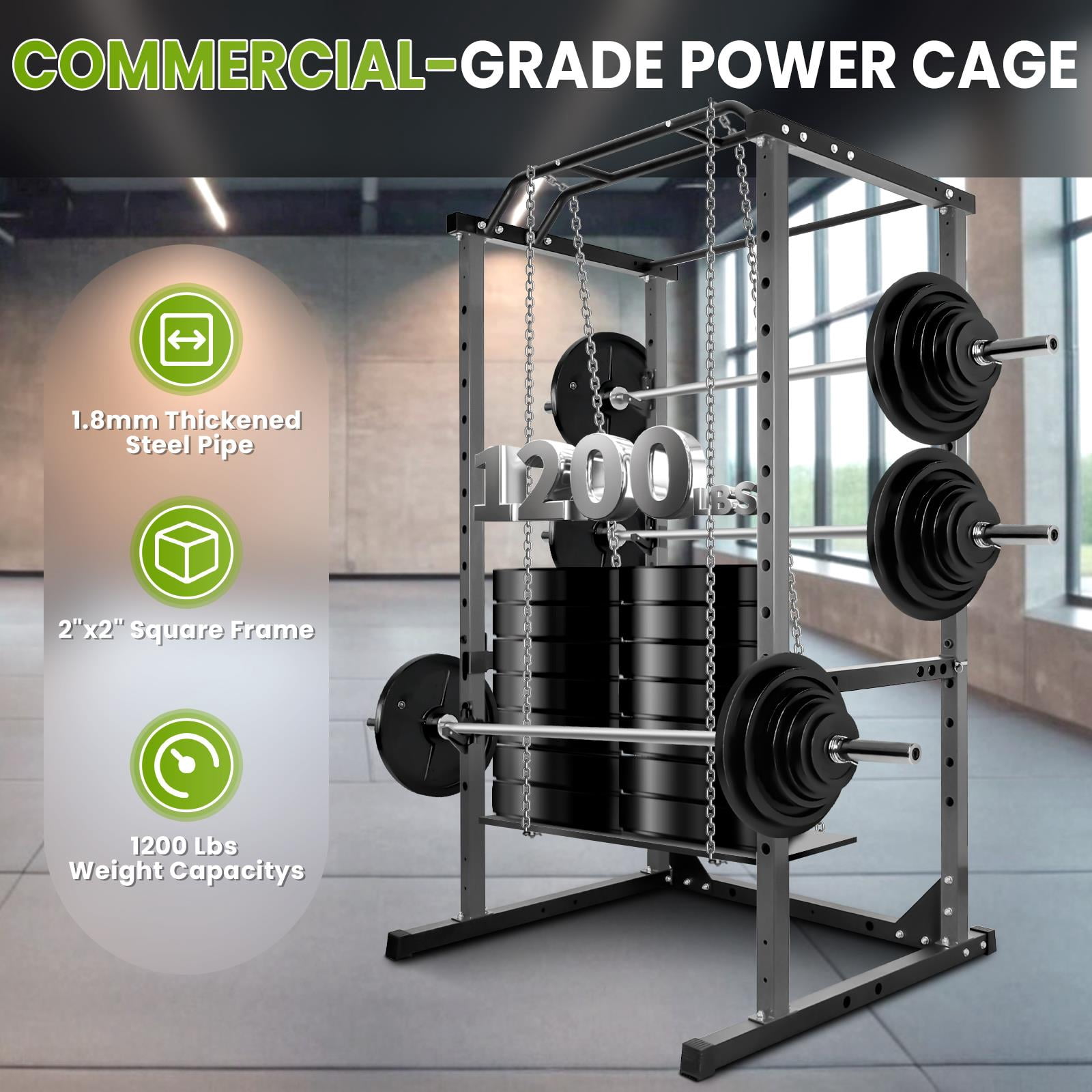ZhuotongAdjustable Power Cage Squat Rack with 14-Level Safety Bar, 1200 LBS Capacity, Commercial Grade Steel Home Gym Equipment for Full-Body Workouts