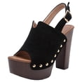 thumbnail image 2 of EQWLJWE Platform Super High Heels Mules for Women Chunky Block Studded Round Toe Slides Sandals Backless Fashion Dress Club Shoes, 2 of 5