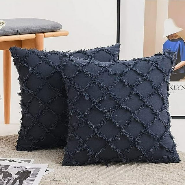Granjero Gordo Juego de 2 fundas de almohada decorativas, funda de cojín de jacquard de lino y algodón de 18 x 18 pulgadas, azul marino