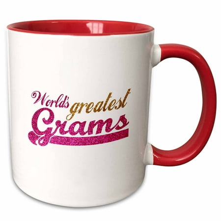 3dRose Worlds Greatest Grams - Best Grandmother in the world - Grandma gifts - pink and gold text - Two Tone Red Mug,